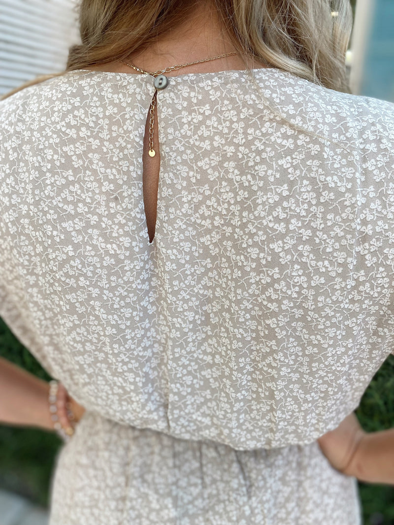 Steph Drop Shoulder Printed Romper-Taupe