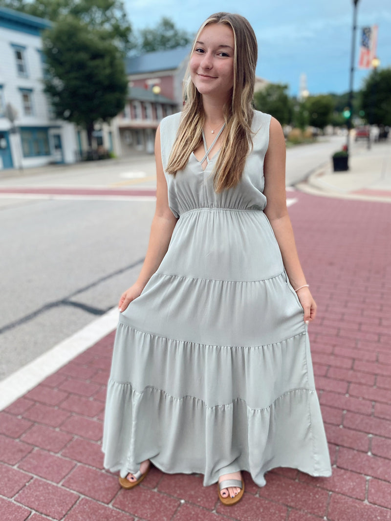 Luz Tiered Maxi Dress-Mint