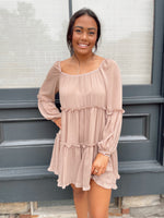Tiered Ruffle Babydoll Dress-Taupe