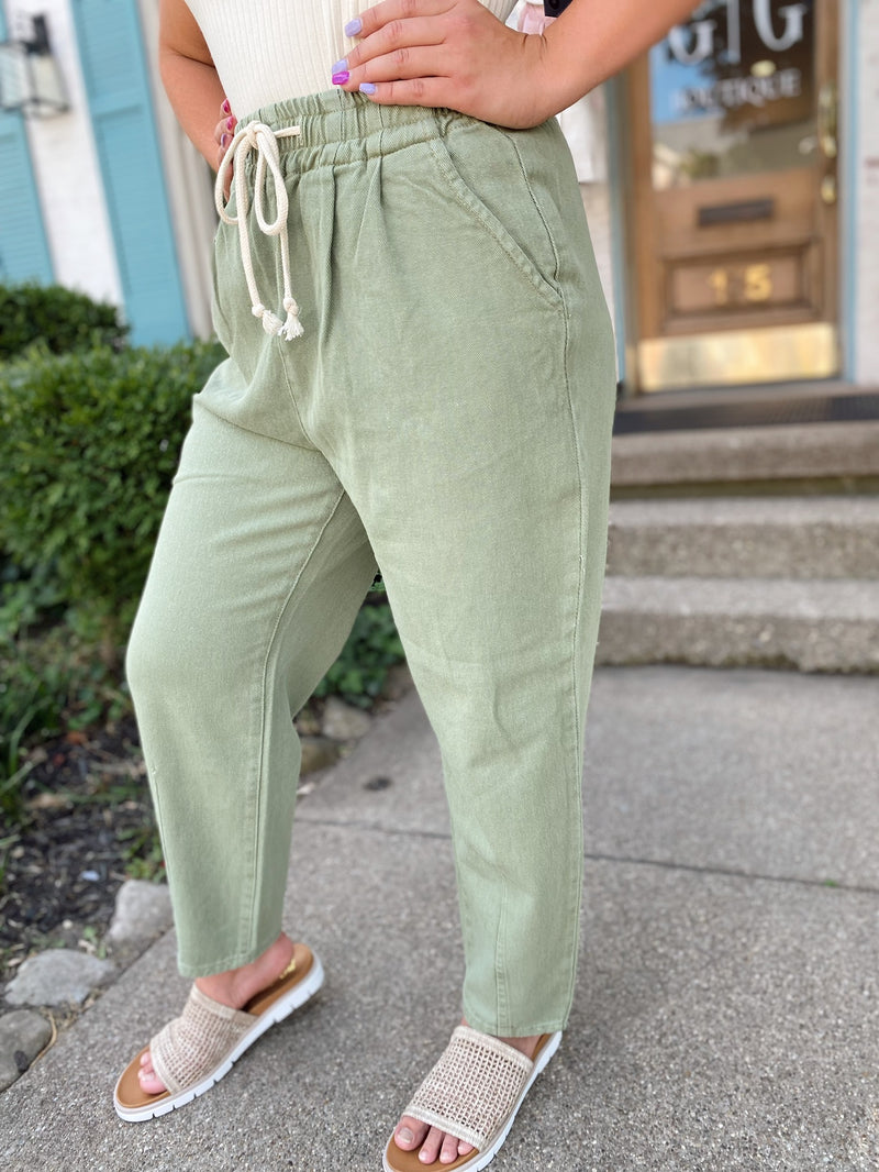 Wren Relaxed Denim Pants-Olive