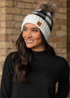 Black/White Buffalo Plaid Knit Pom Hat