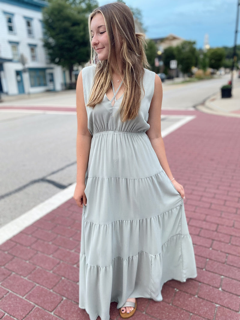 Luz Tiered Maxi Dress-Mint
