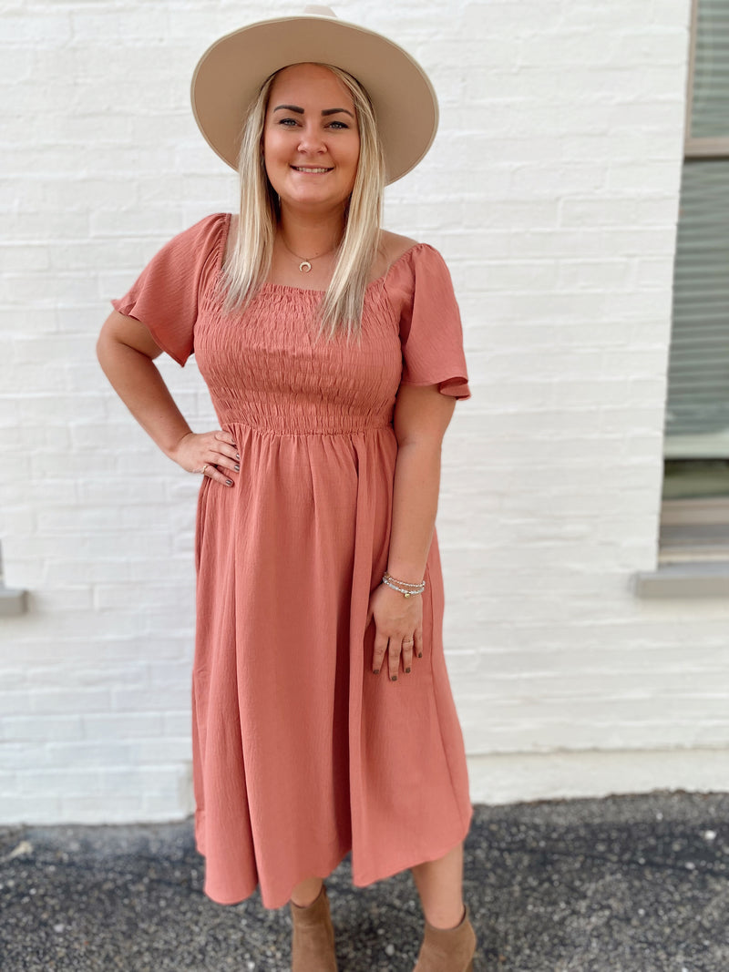 Inessa Smocked Midi Dress-Ginger