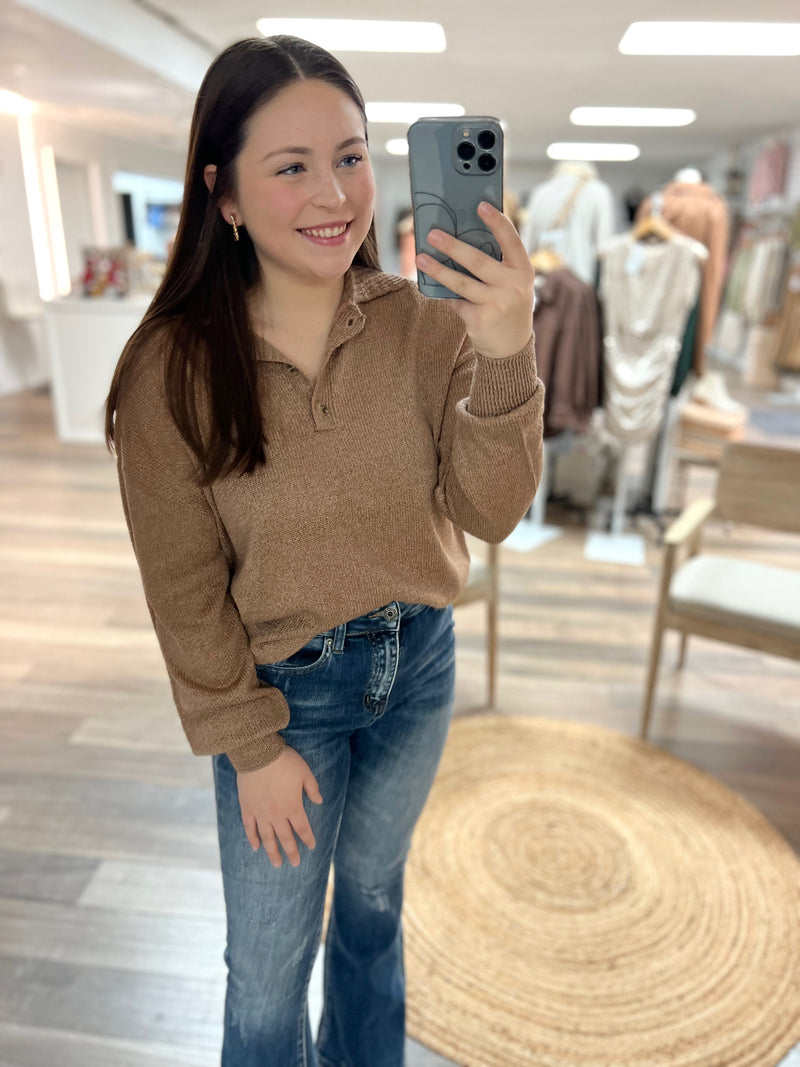 Wherever You Go Collared Sweater-Chestnut