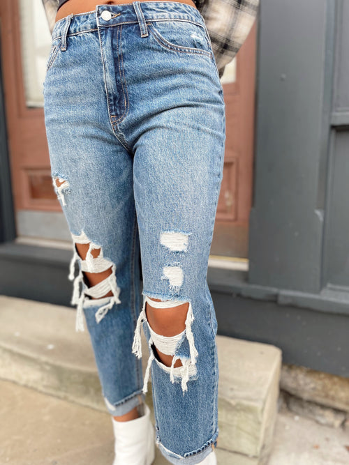 Scarlett Distressed Cuffed Mom Jean