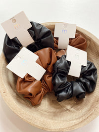 Leather Scrunchie- Brown