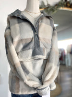 Get Cozy Plaid Pullover- Cream/Grey