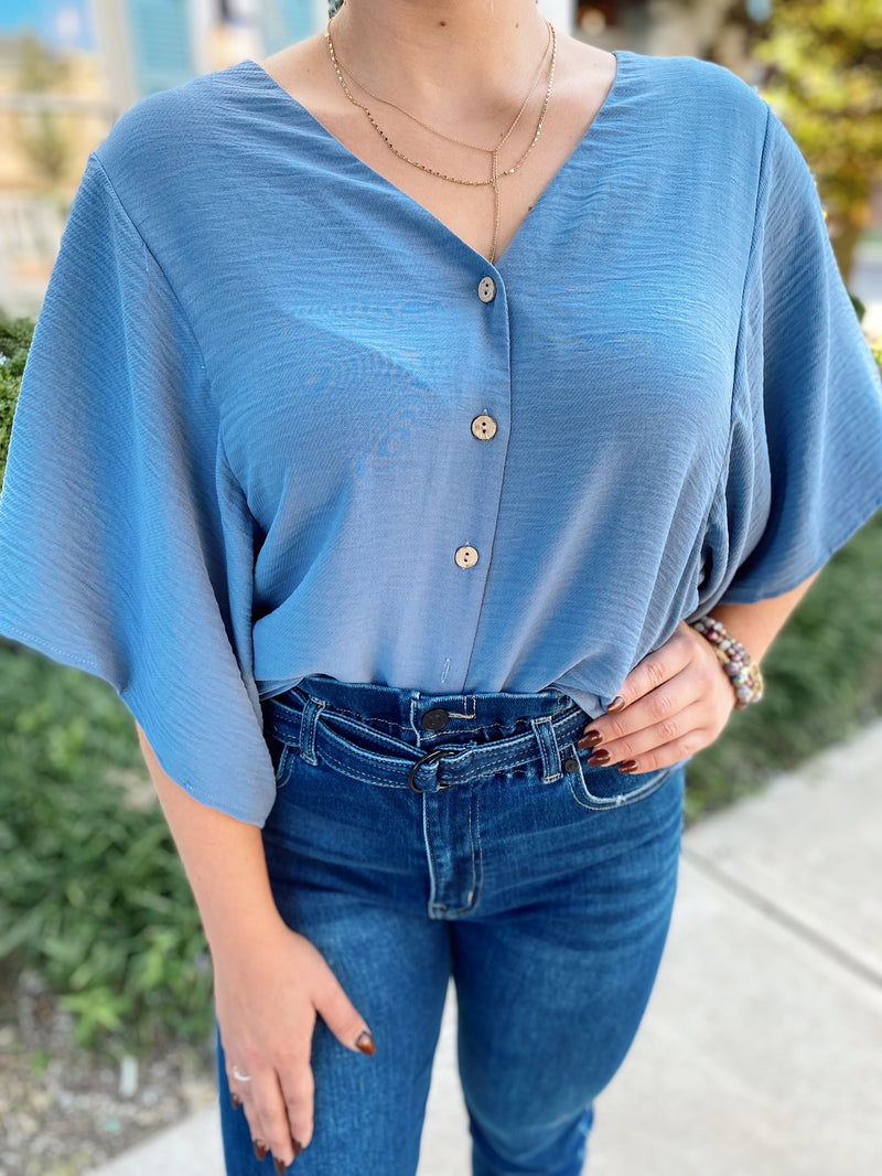Harper Textured Top-Dusty Blue