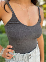 Elle Ribbed Bodysuit-Charcoal