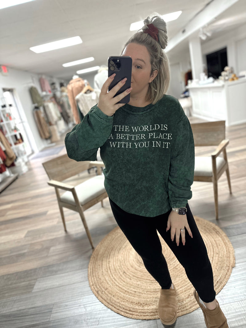 The World Embroidered Crewneck Green