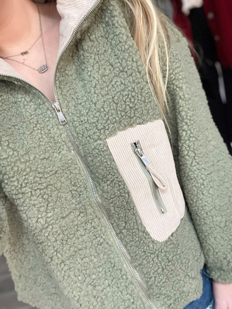 Lets Get Away Corduroy Pocket Teddy Bear Jacket