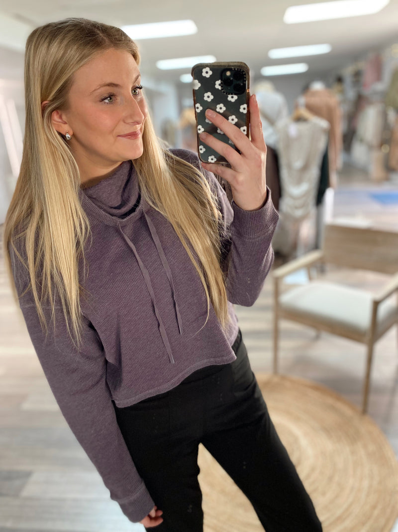 Halston Boxy Cropped Pullover- Purple