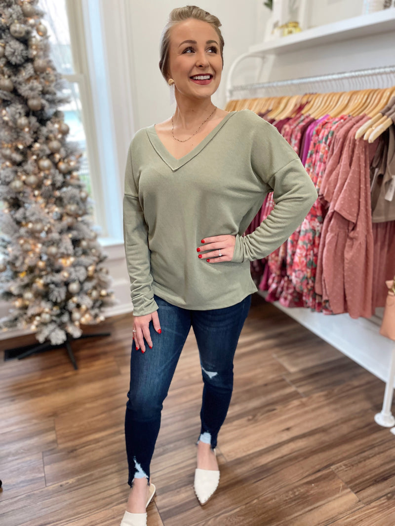Sydney Ruched Back Top-Olive