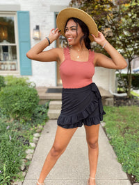 Jesse Self-Tie Ruffled Hem Skirt- Black
