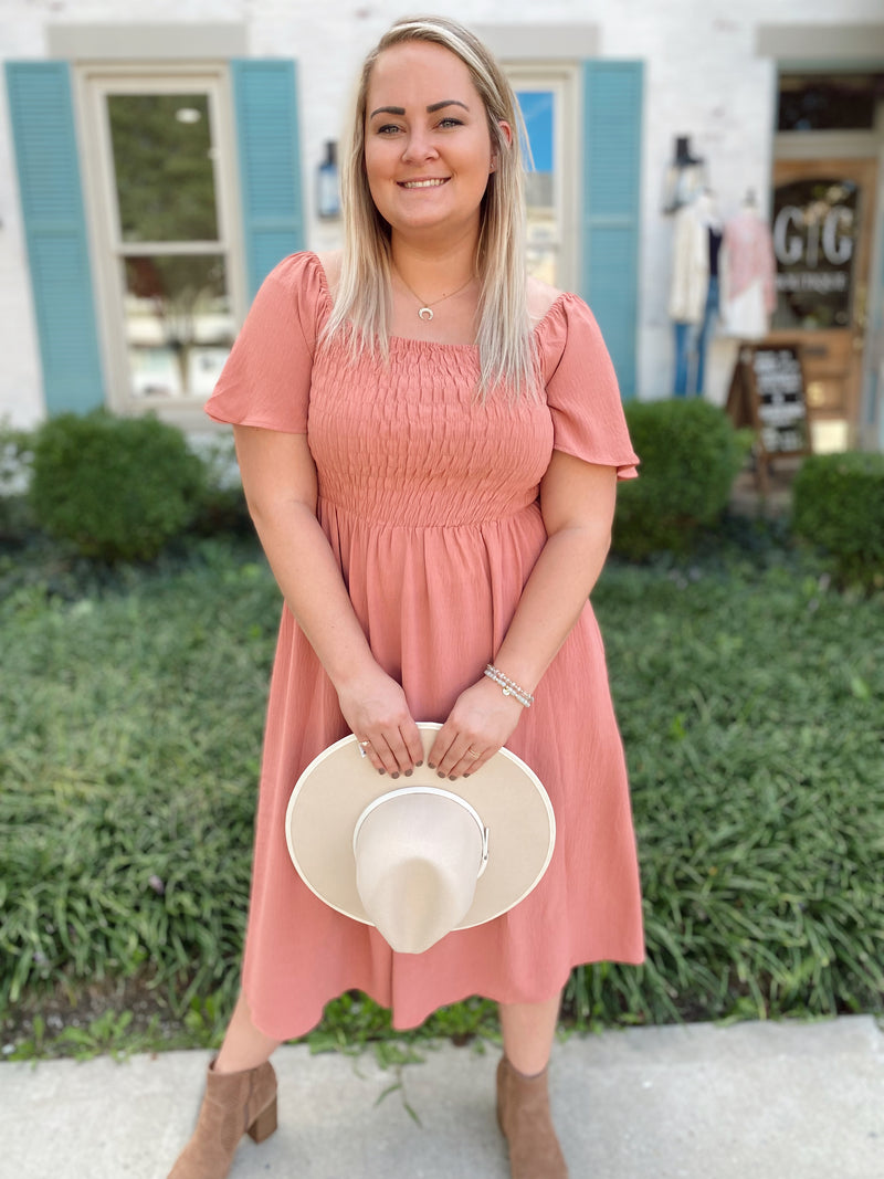 Inessa Smocked Midi Dress-Ginger