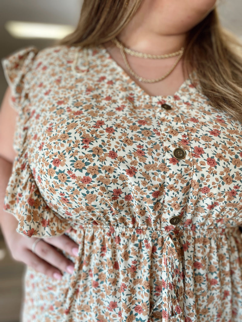 Kynlee Button Front Dress-Cream