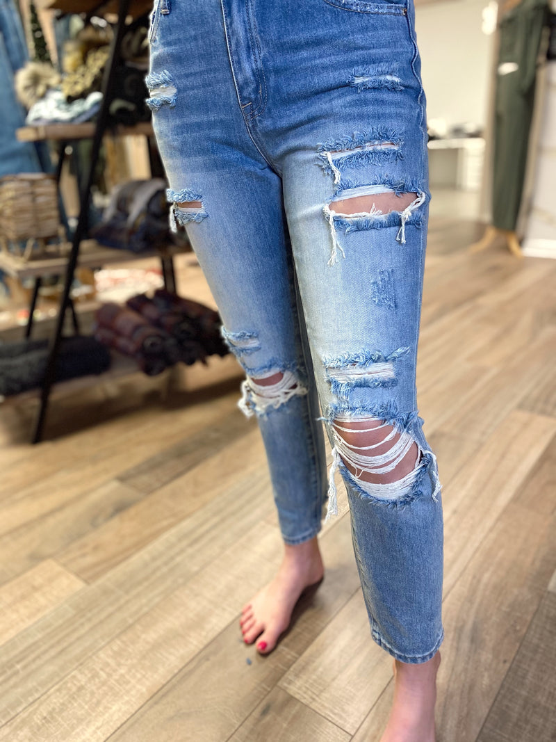 Macy Distressed High Rise Jeans