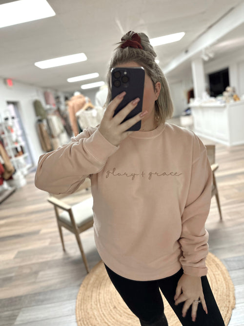 Glory + Grace Embroidered Crewneck