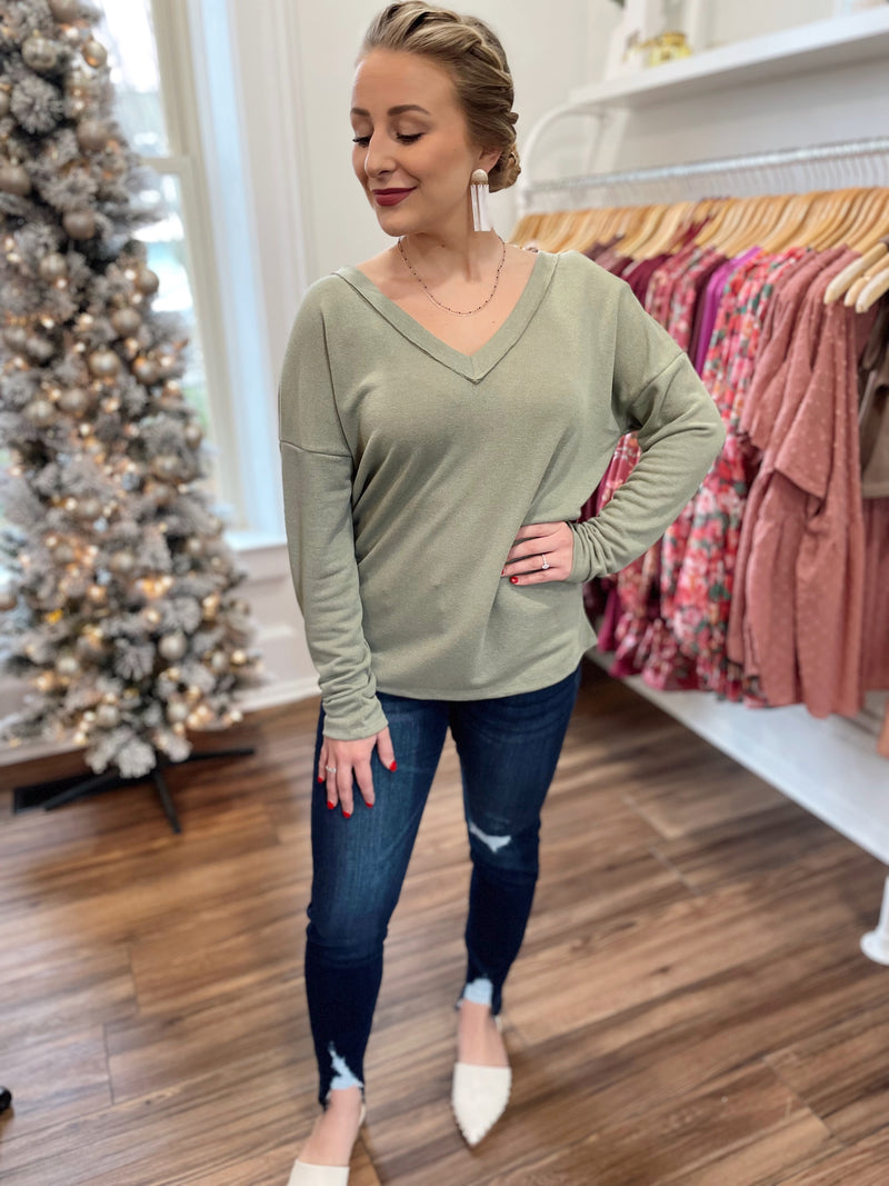Sydney Ruched Back Top-Olive