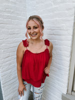 Tiered Pleated Strap Tank-Red