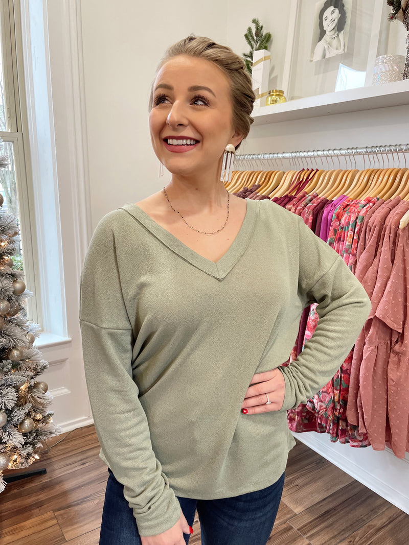 Sydney Ruched Back Top-Olive