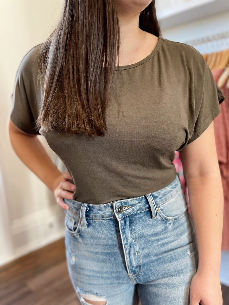 Xena Twist Back Bodysuit-Olive