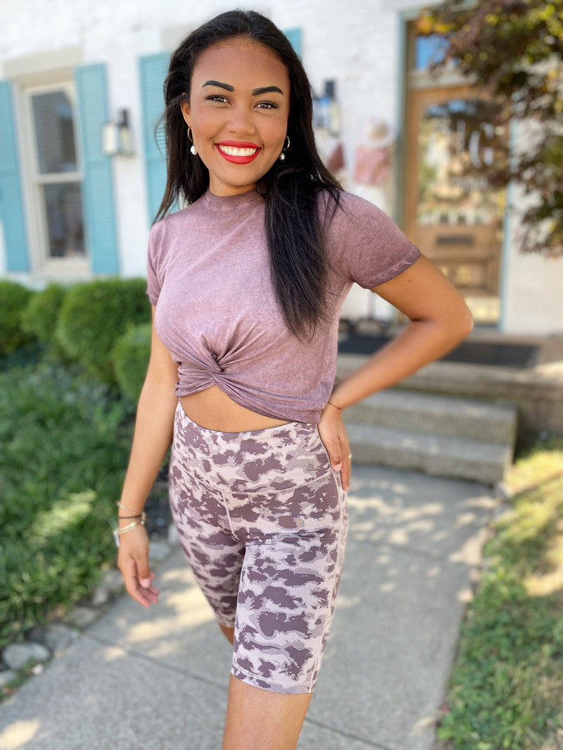 Delta Spotted Jacquard Highwaist Biker Shorts-Iris/Bark