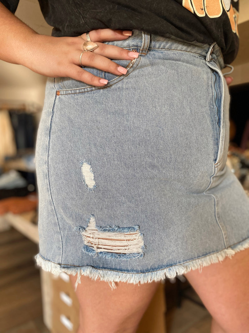 June Distressed Denim Skirt