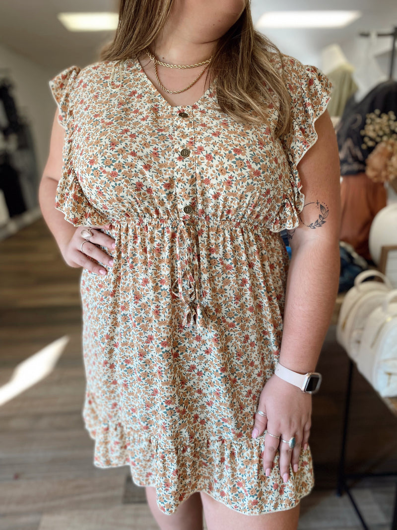 Kynlee Button Front Dress-Cream