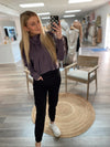 Halston Boxy Cropped Pullover- Purple