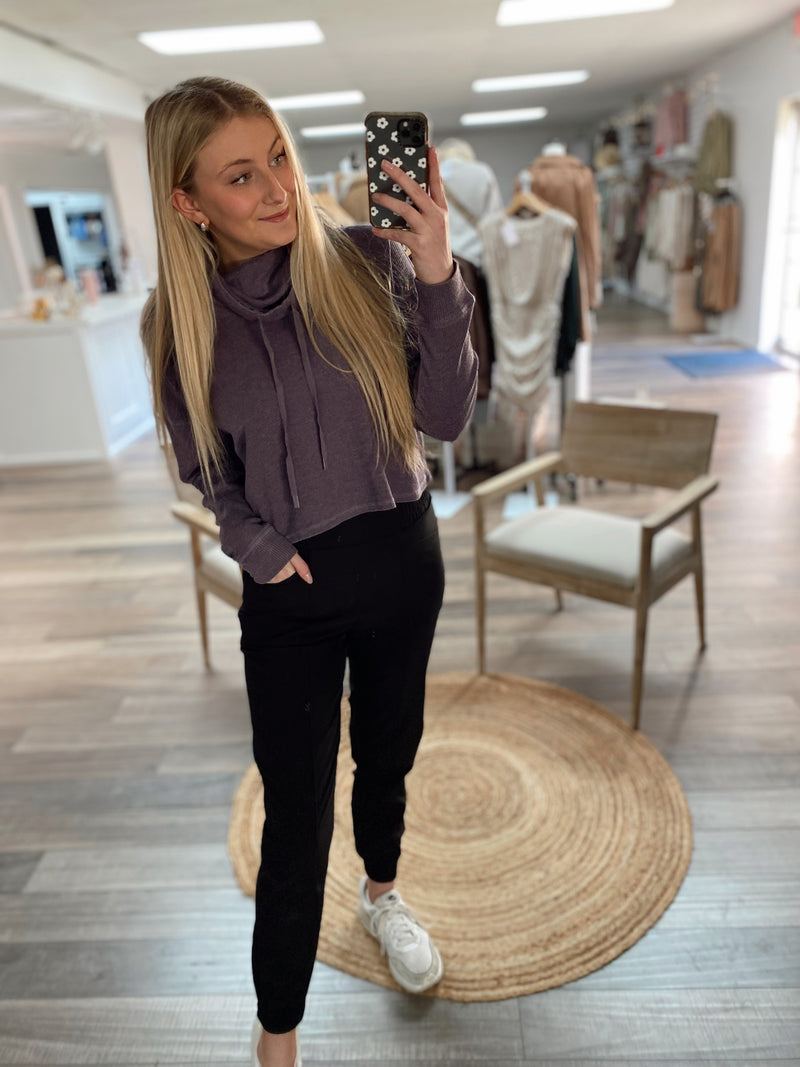 Halston Boxy Cropped Pullover- Purple