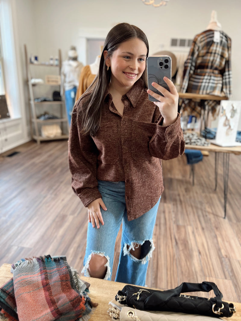 Easy to Wear Button Down Shacket- Chocolate