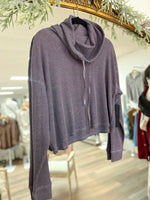 Halston Boxy Cropped Pullover- Purple