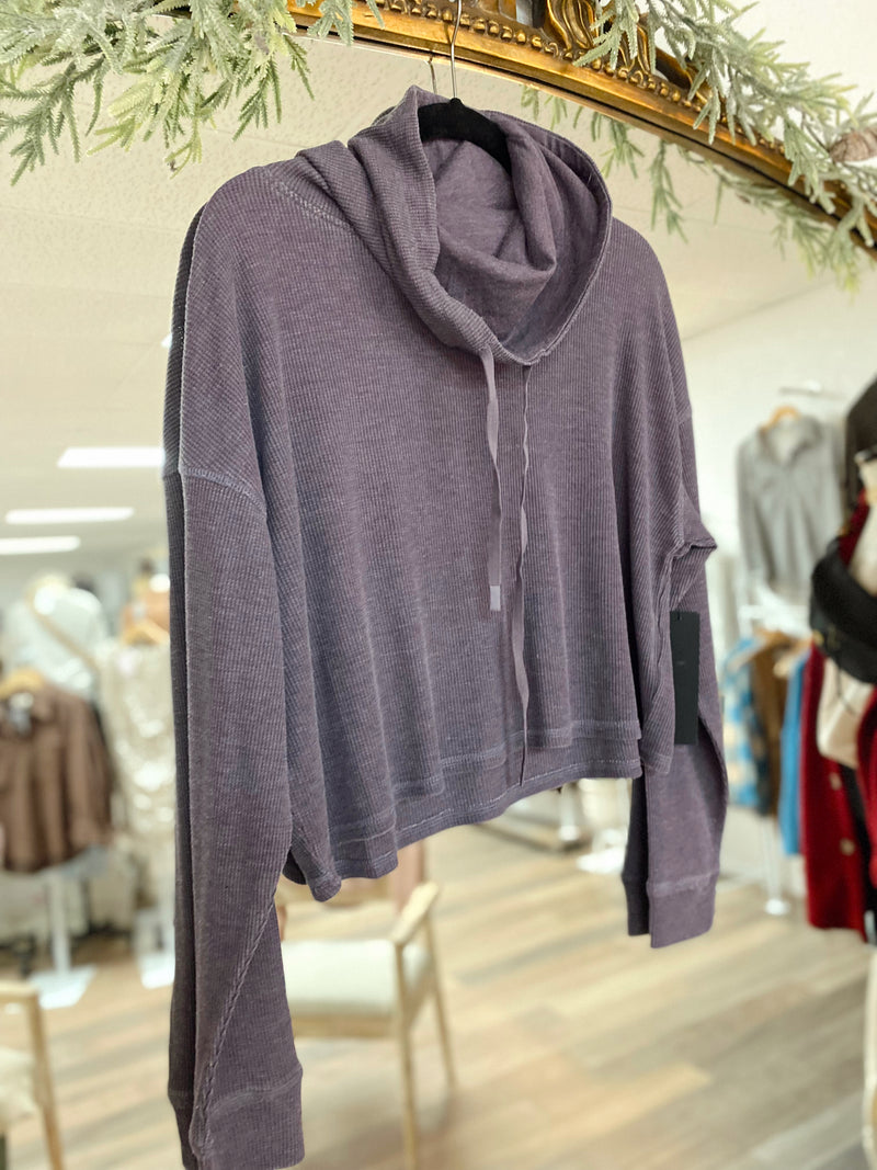 Halston Boxy Cropped Pullover- Purple