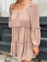 Tiered Ruffle Babydoll Dress-Taupe