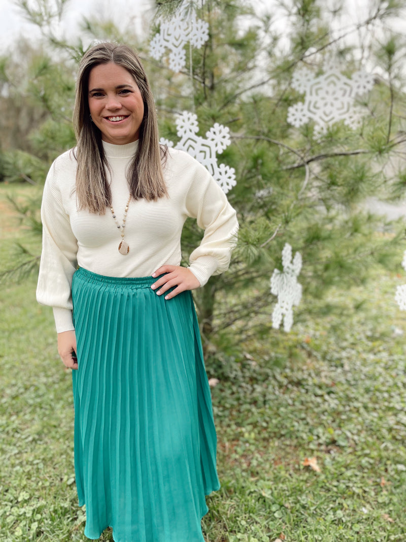 Leelyn Pleated Chiffon Maxi Skirt-Green