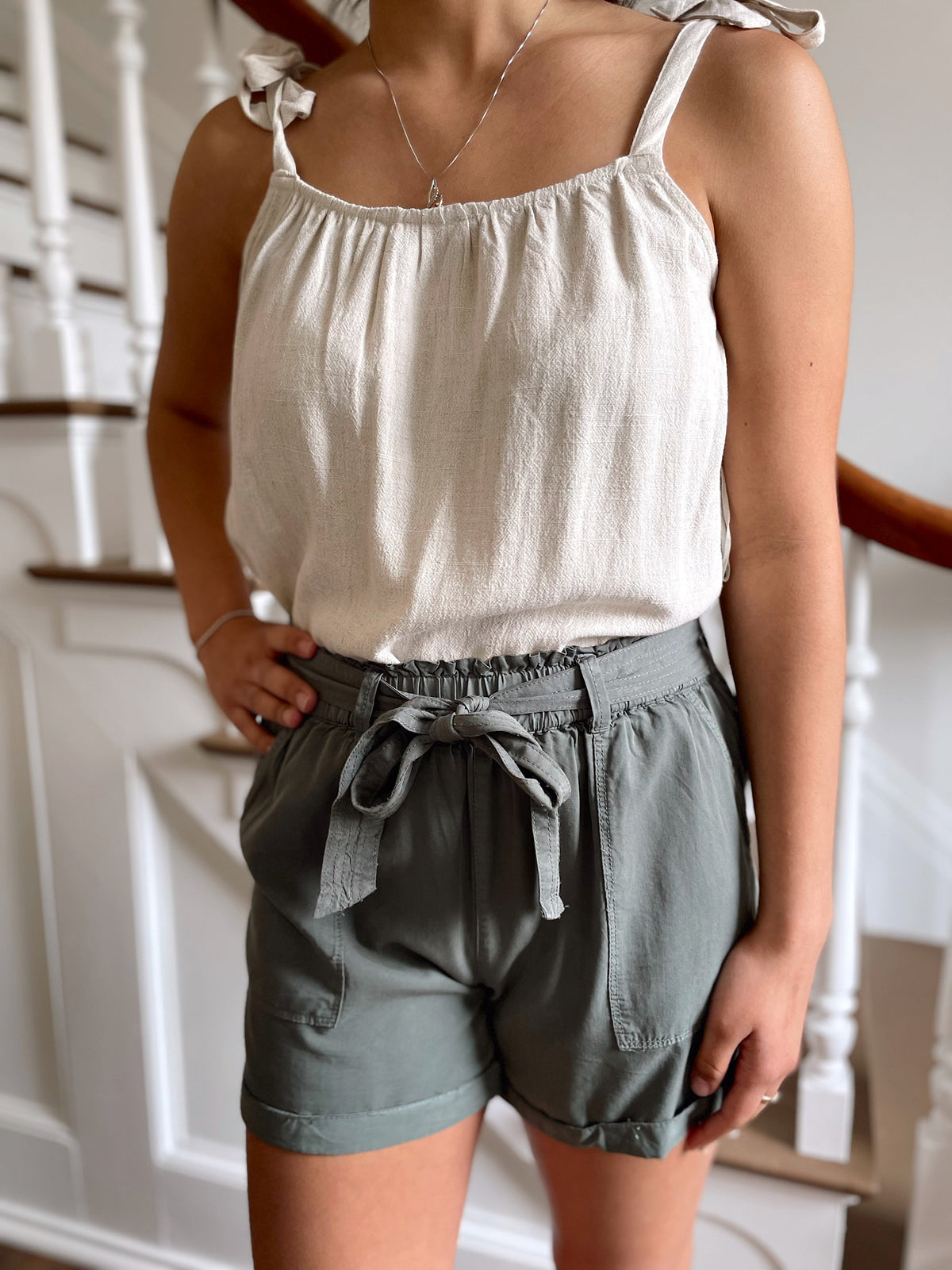 Charli Belted Shorts-Green