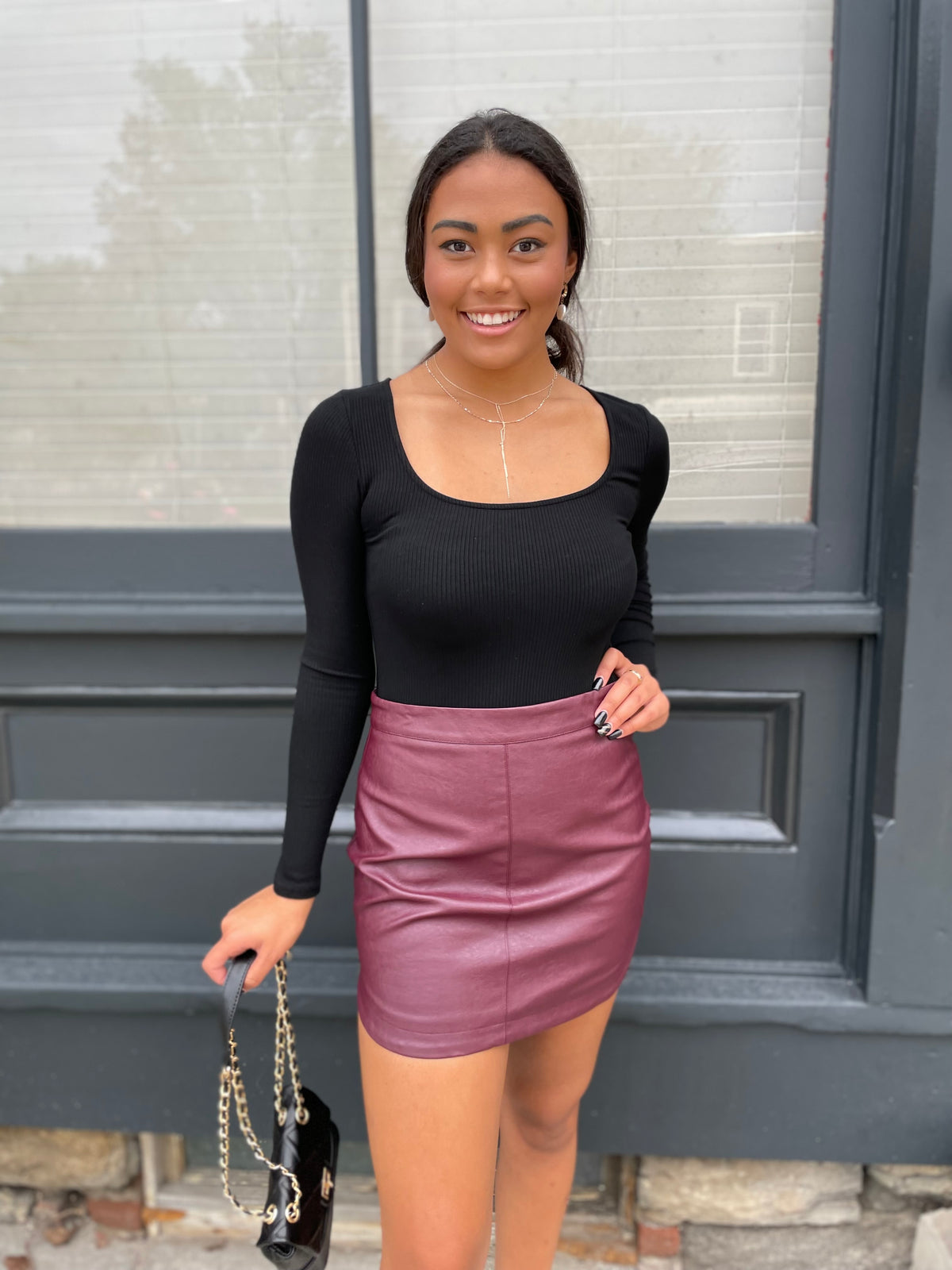 Brinley Leather Skirt-Burgundy