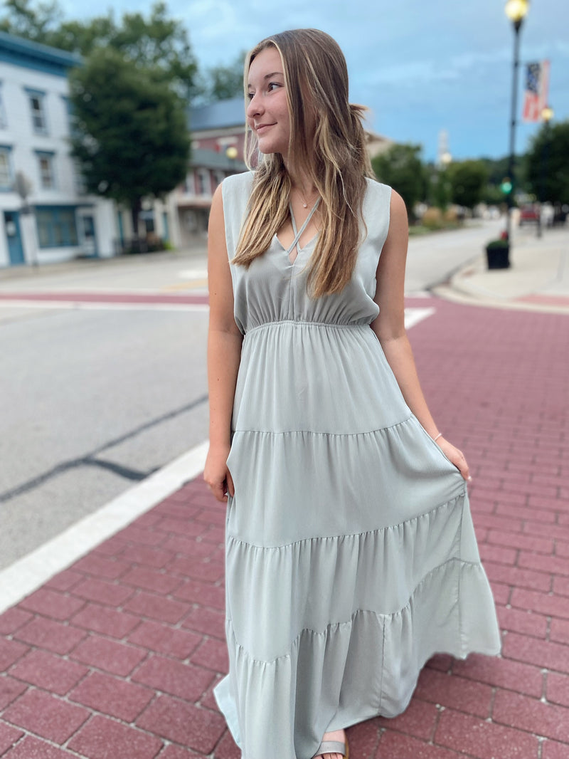 Luz Tiered Maxi Dress-Mint
