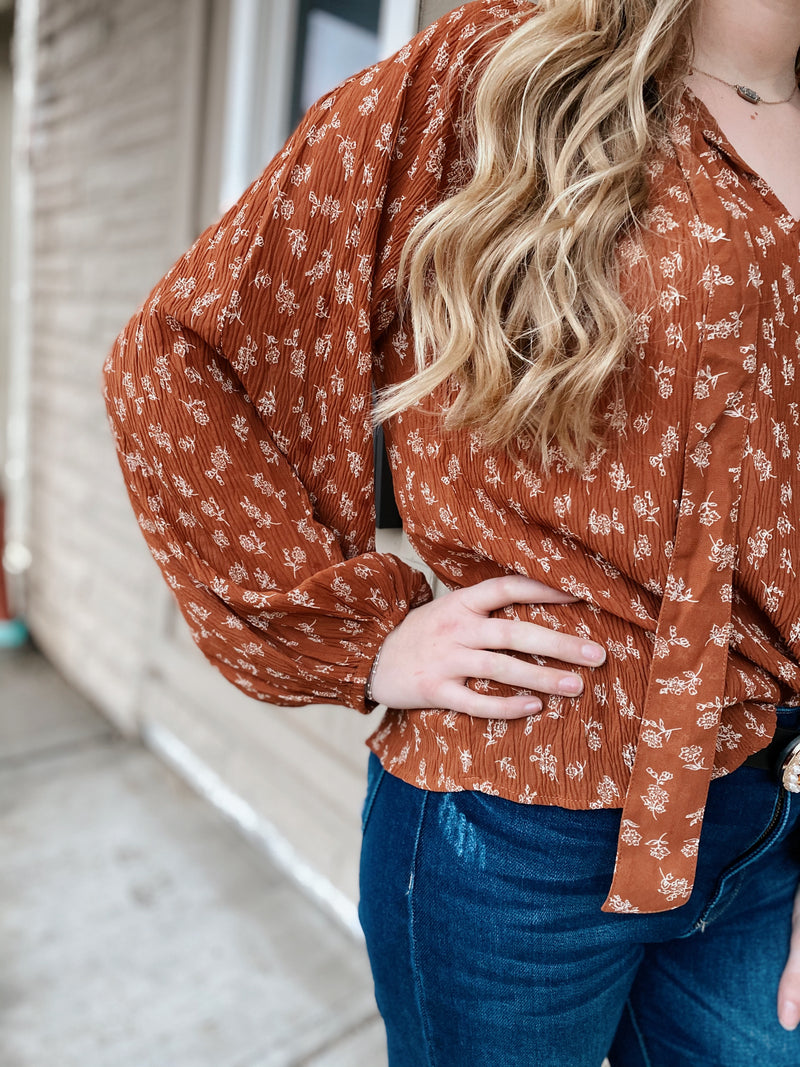 Lily Floral Print Self Tie Neck Blouse