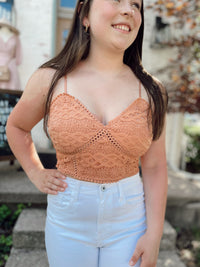 Spice It Up Lace Cropped Top-Clay