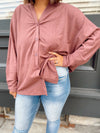 Leslie Button Down Top-Red Bean