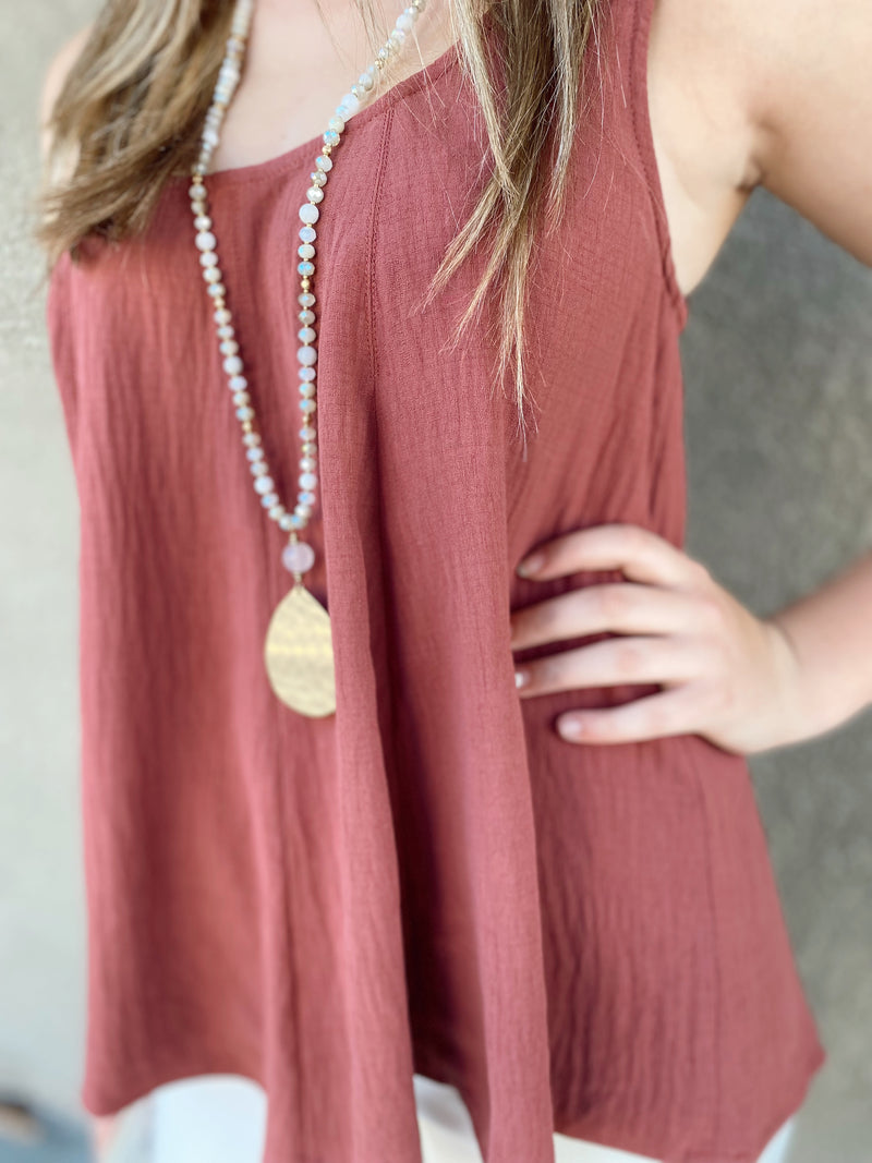 Kaiya Textured Sleeveless Top-Sienna