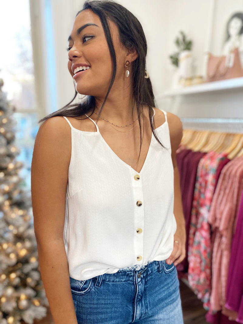Evlin Buttoned Front Cami-Off White