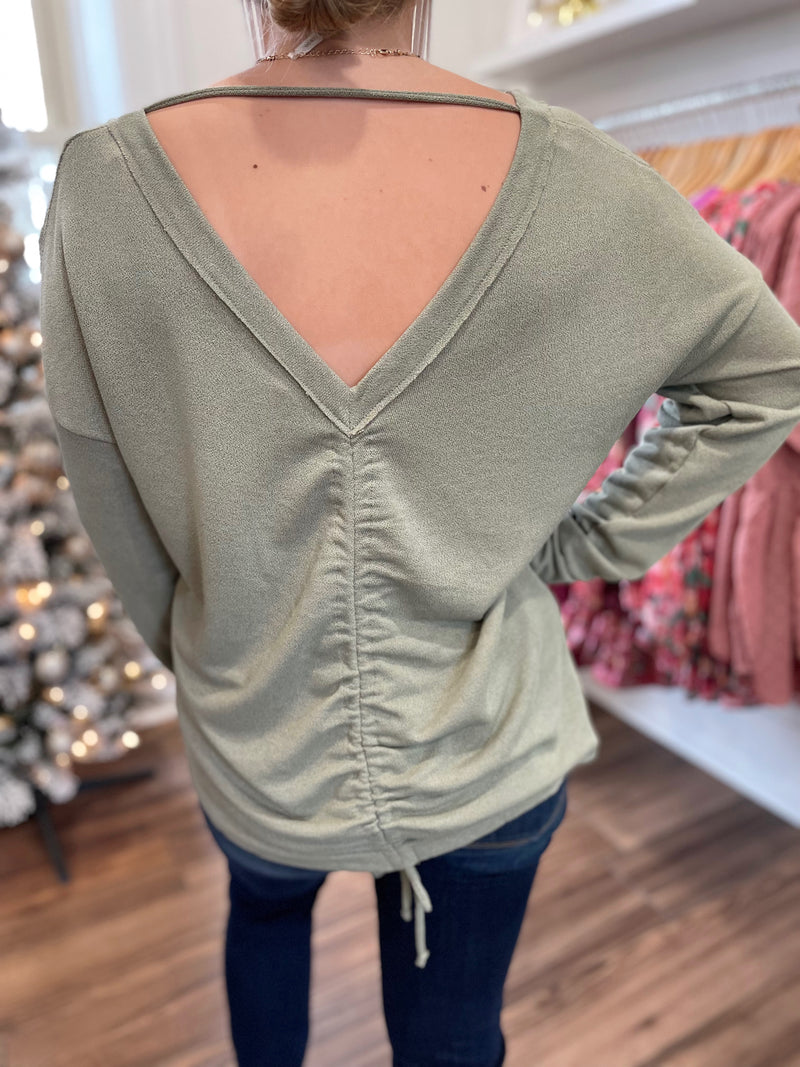 Sydney Ruched Back Top-Olive