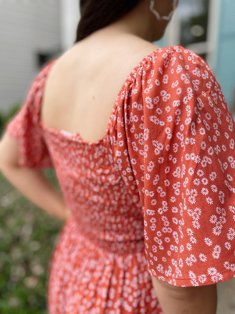 Easy On Me Midi Dress-Coral