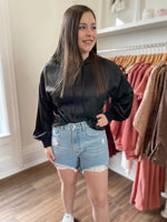 In Your Arms Satin Hoodie-Black