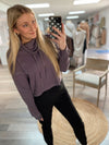 Halston Boxy Cropped Pullover- Purple