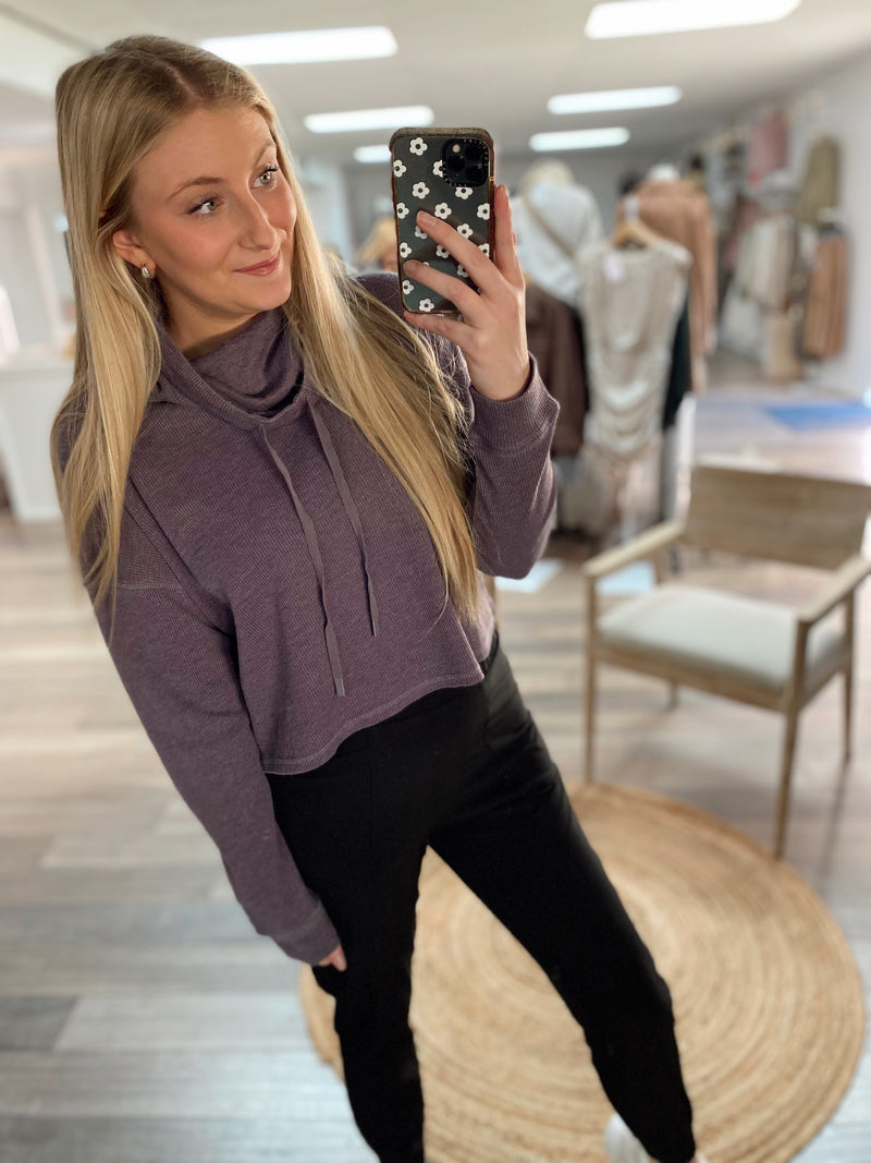Halston Boxy Cropped Pullover- Purple