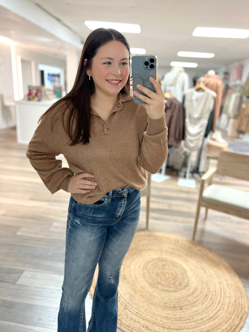 Wherever You Go Collared Sweater-Chestnut